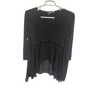 Saga‎ Made in Italy Black Layered High Low Chiffon Hem Tunic Top Long Sleeve L
